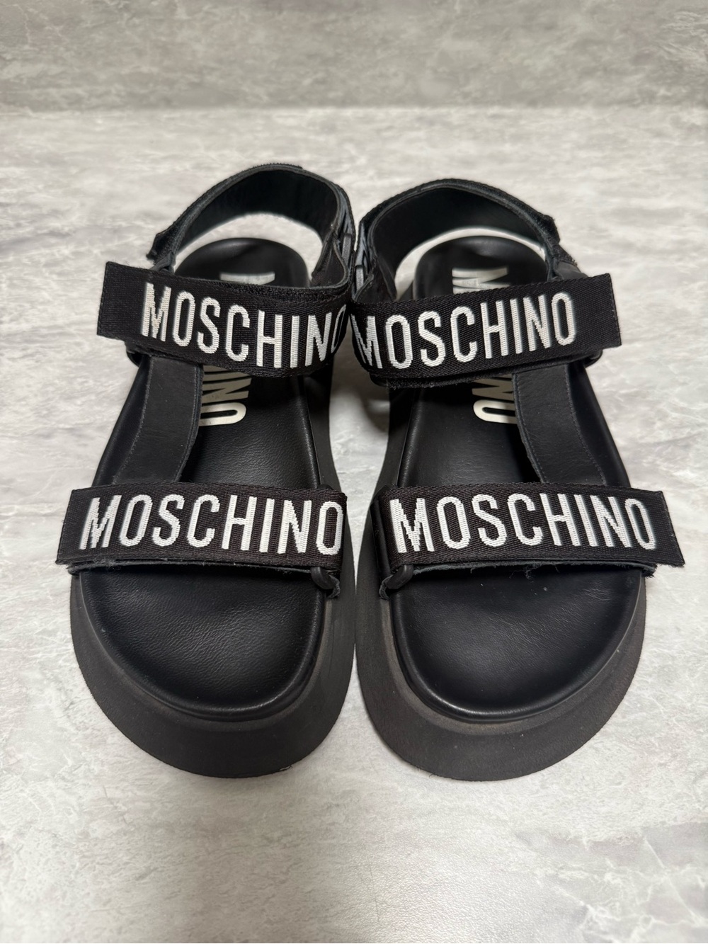 Moschino Black Logo Strap Platform Sandals for Kids